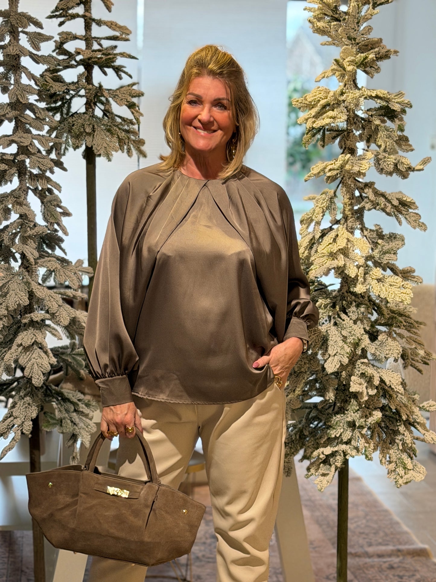 LOTTE Satin Blouse - Taupe