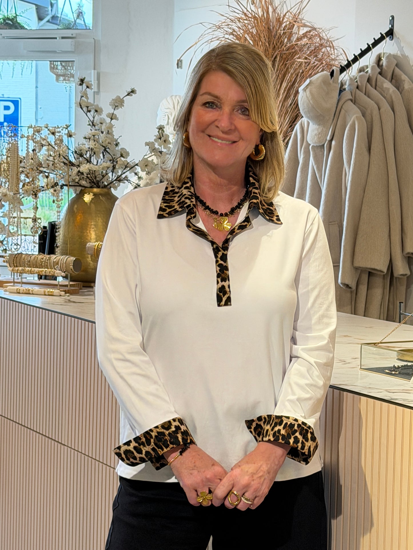 BONA BLOUSE LEOPARD - Wit