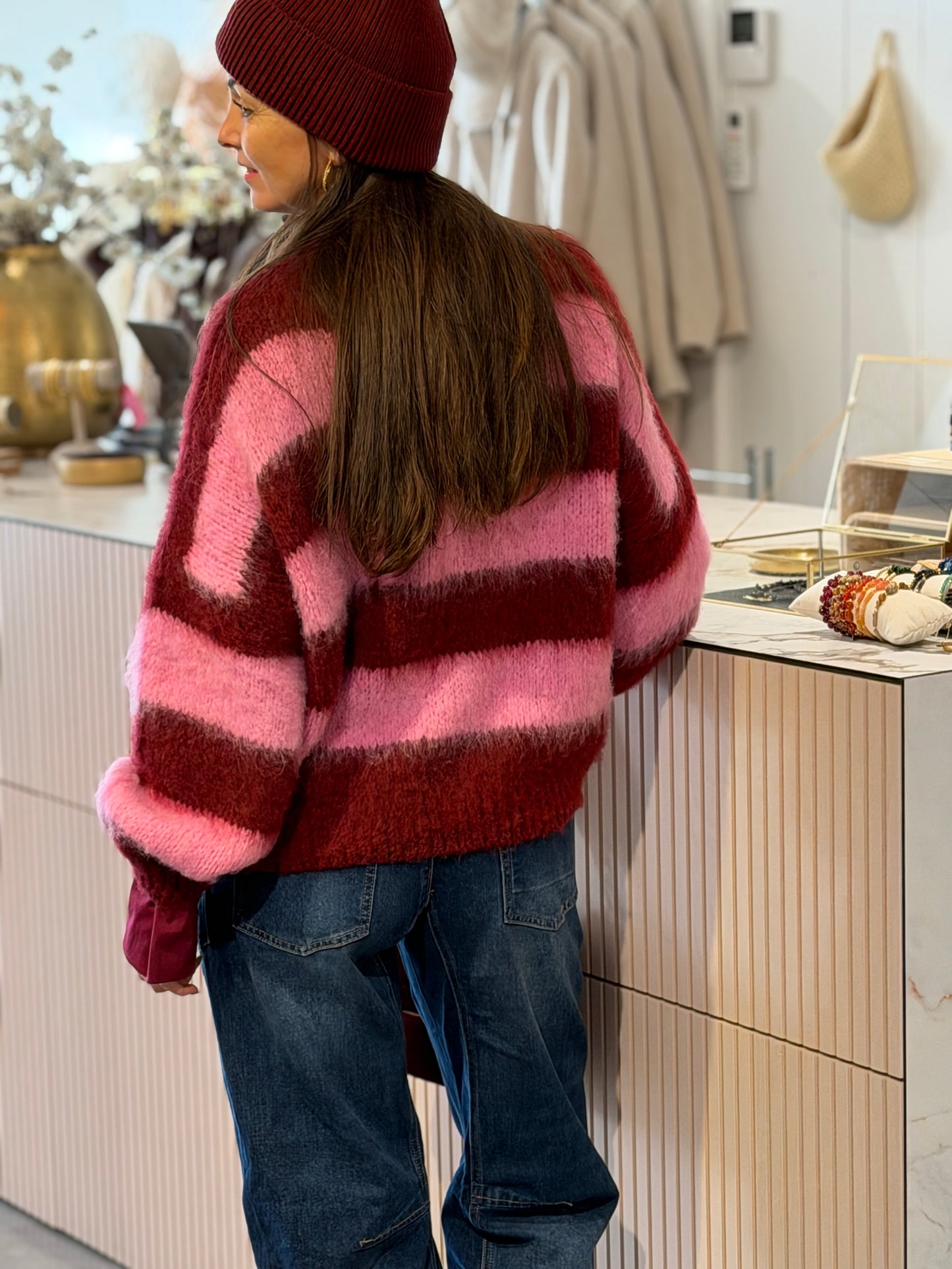 COZY STRIPE TRUI - Bordeaux PRE -ORDER