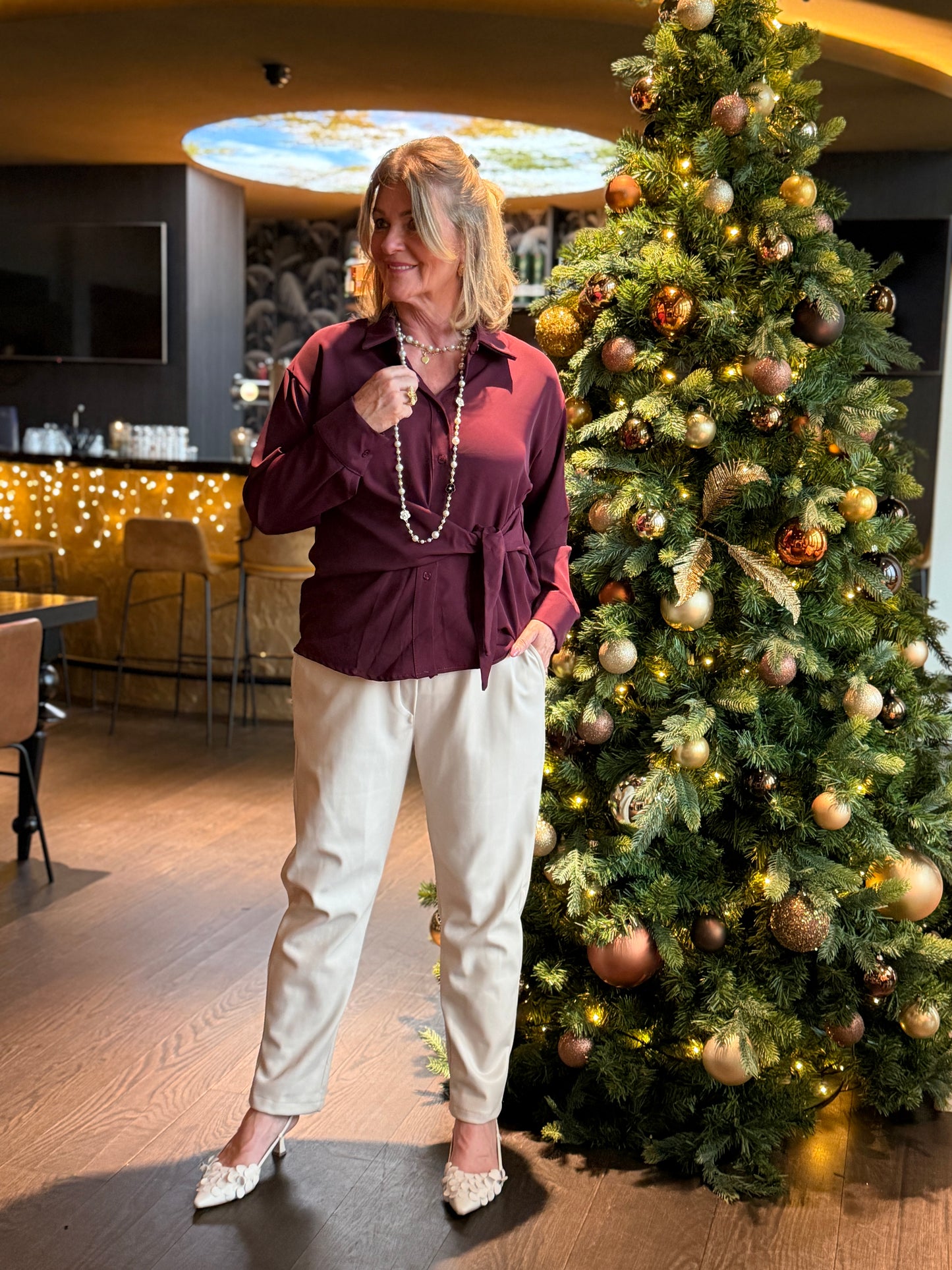 LEYA Leatherlook Broek - Ecru