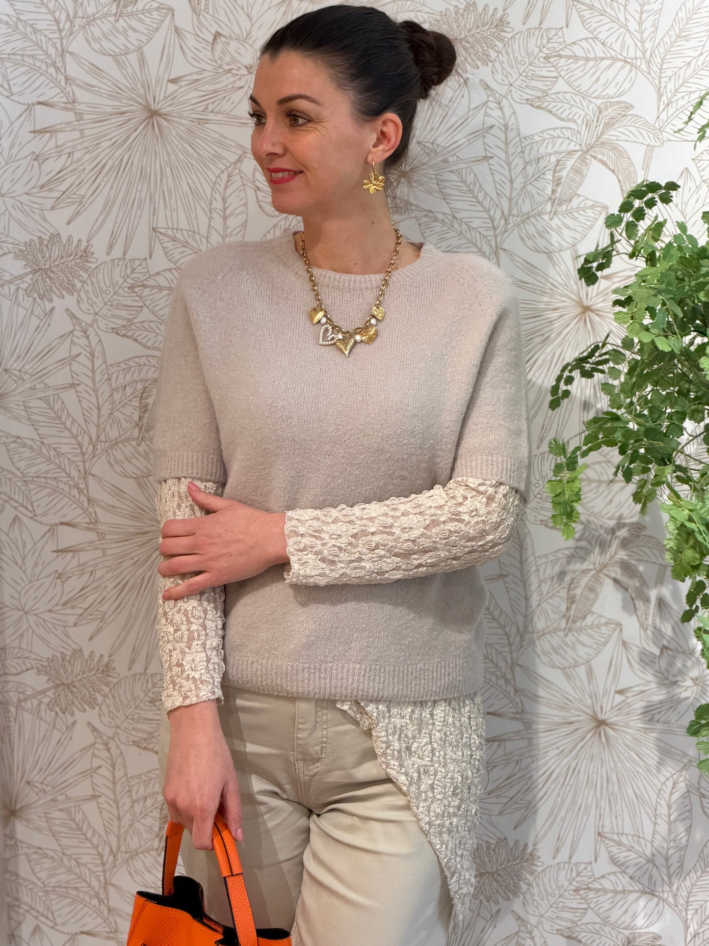 TAMAR Asymmetric Lace Top - Beige