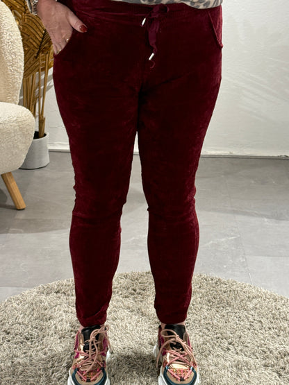 Super Stretch Rib Broek  - Burgundy