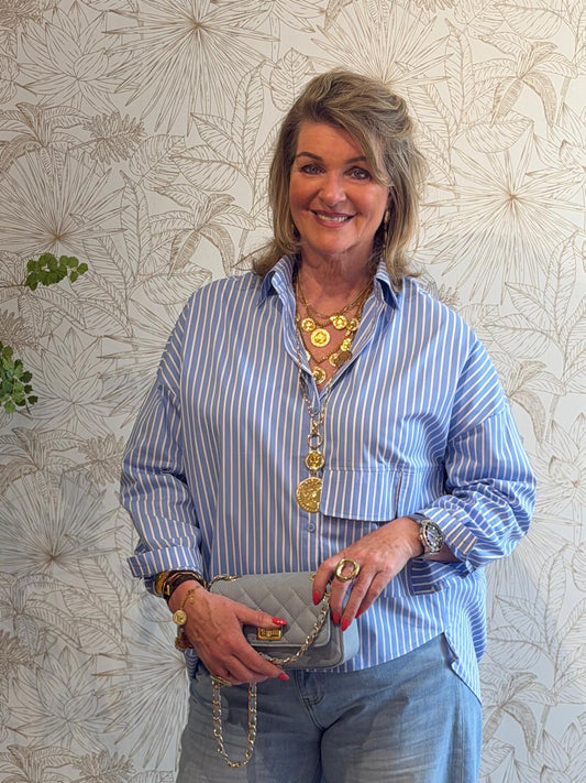 AMBER Blouse - Stripe Blauw