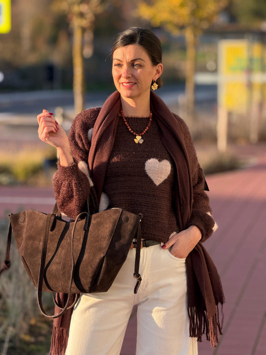 LOVELY Heart Trui - Bruin