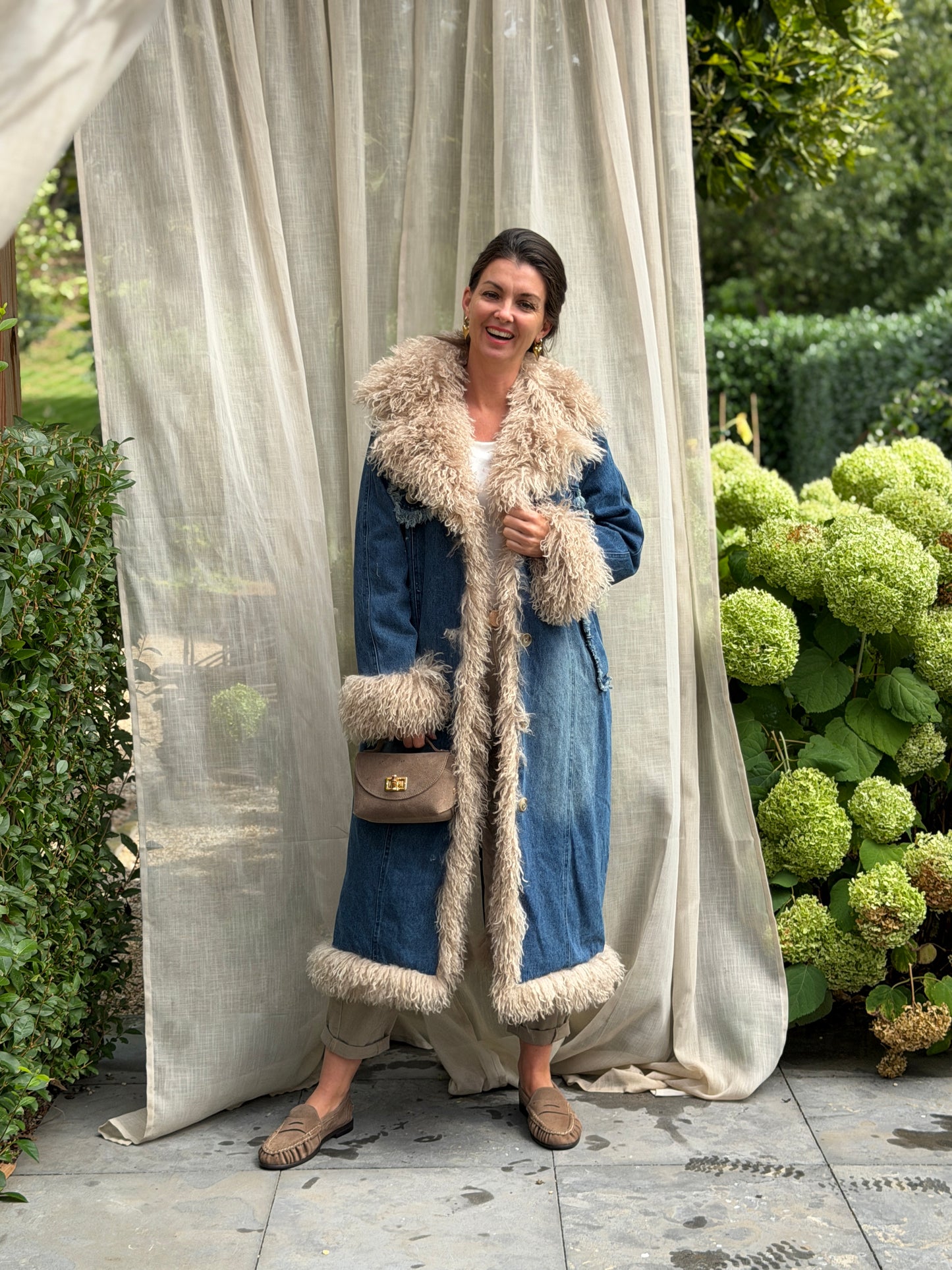 FAYE DENIM FUR COAT
