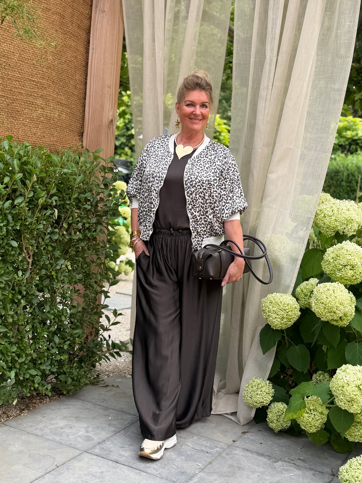 SATIN BROEK - BRUIN