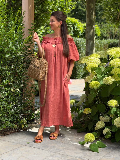 LANG SAND TROPEZ JURK - BRIQUE