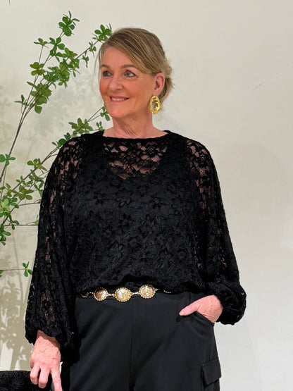 ITALY LACE SHIRT - ZWART