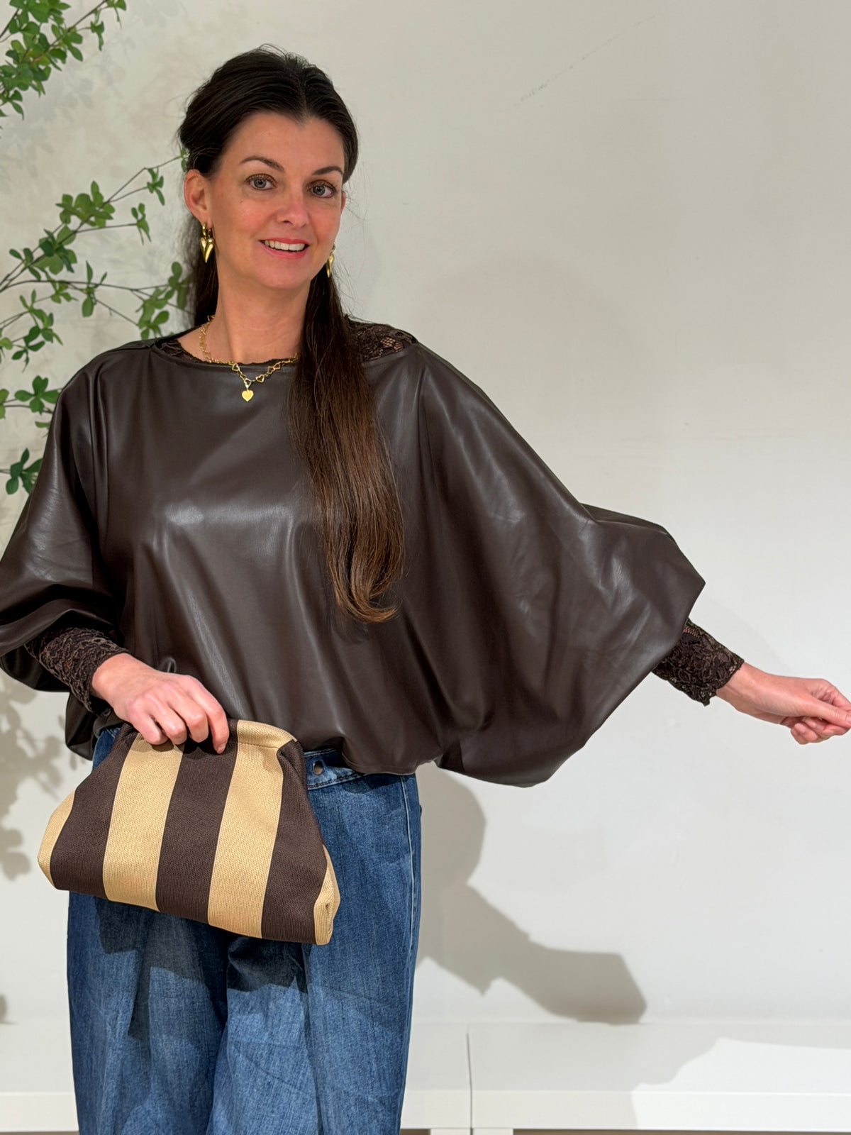 BALI BLOUSE LEATHERLOOK - BRUIN