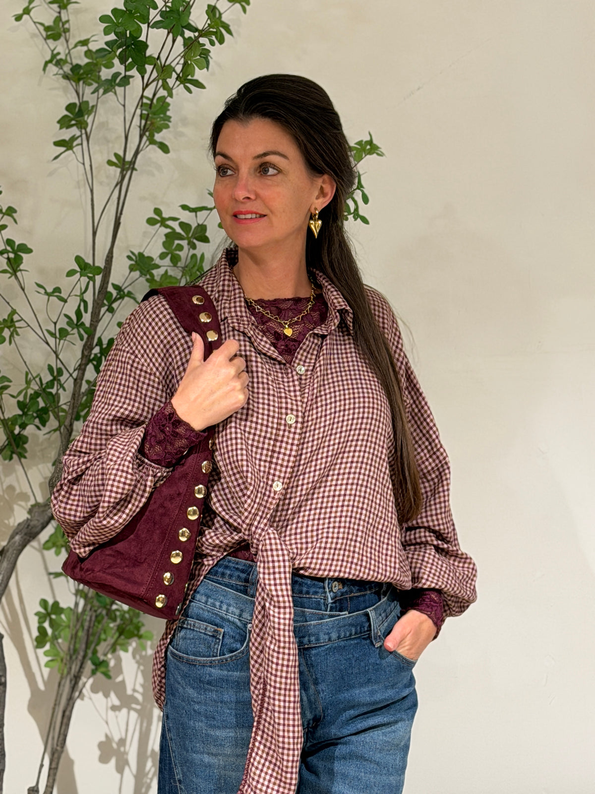 KNOOP BLOUSE RUIT - BORDEAUX