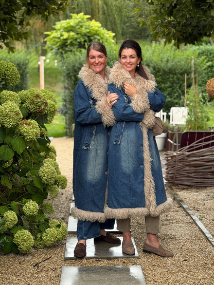 FAYE DENIM FUR COAT
