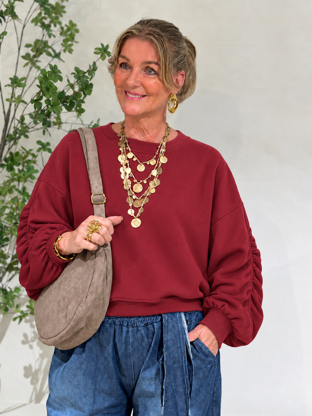 RUCHE SWEATER - BORDEAUX