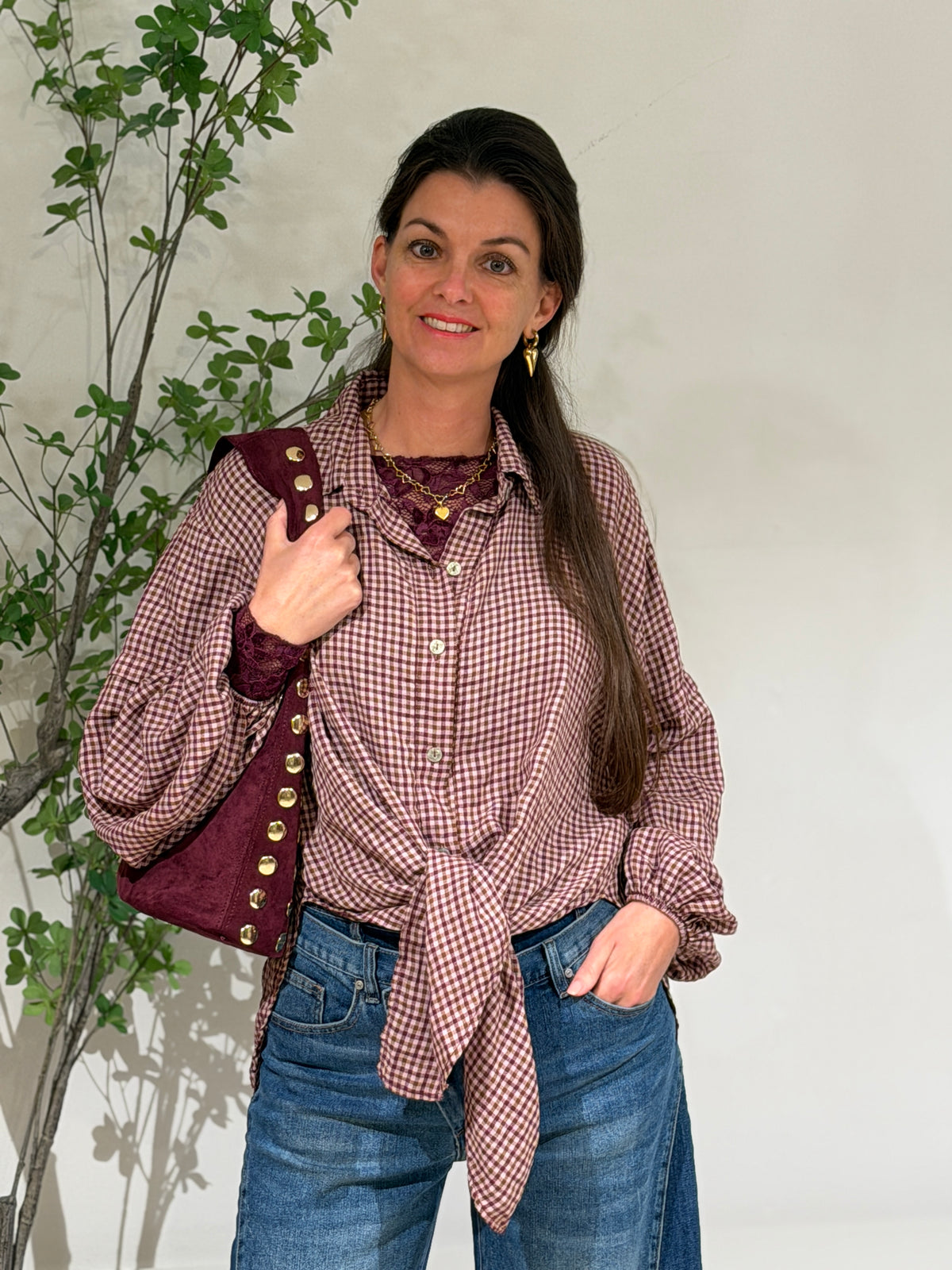 KNOOP BLOUSE RUIT - BORDEAUX