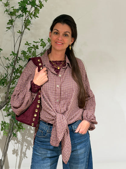 KNOOP BLOUSE RUIT - BORDEAUX