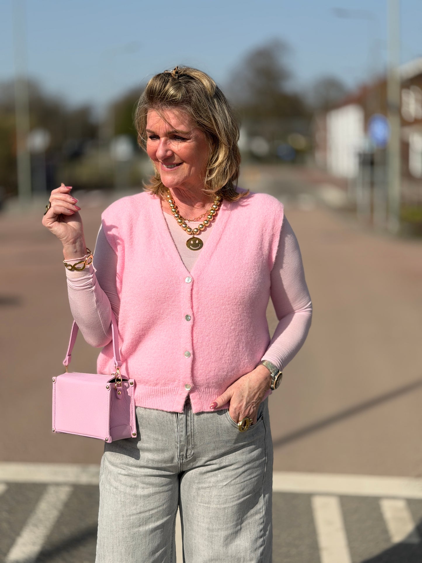 UNI MESH  Top - Roze