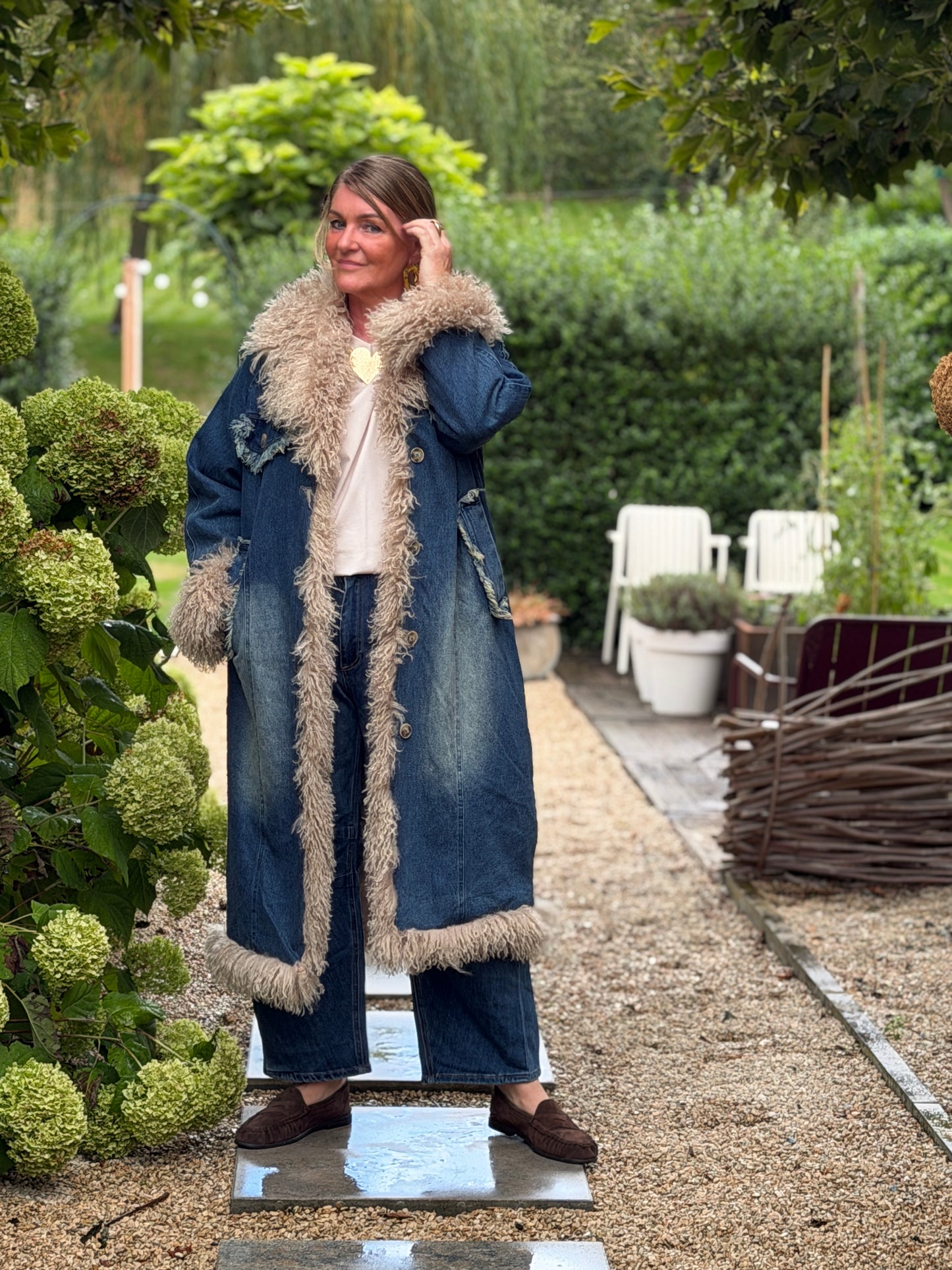 FAYE DENIM FUR COAT