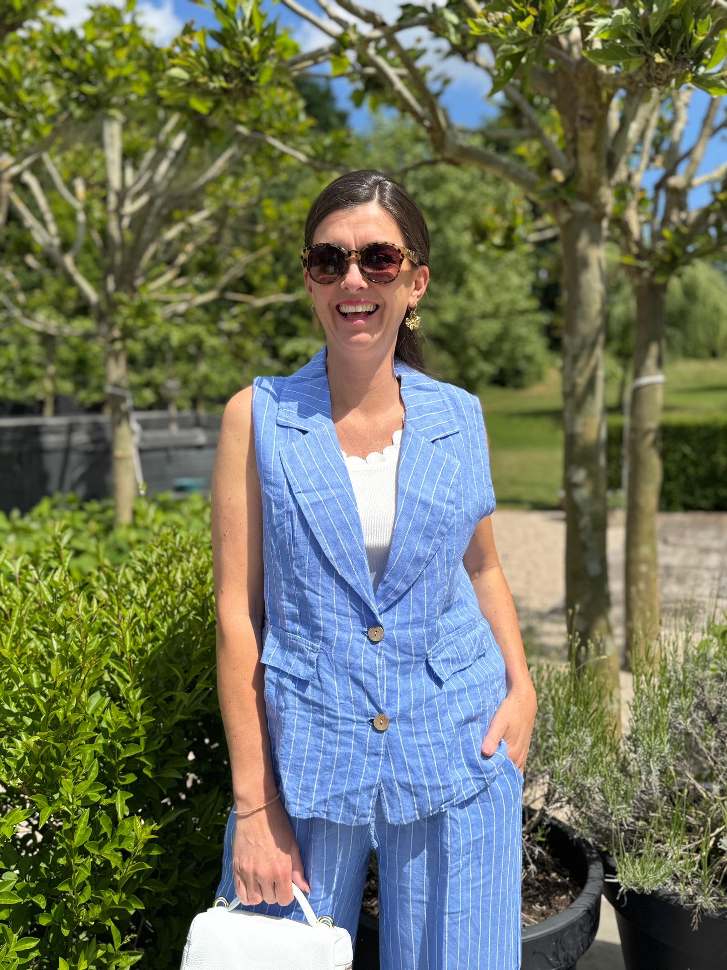 Striped Linnen Gilet - Blauw