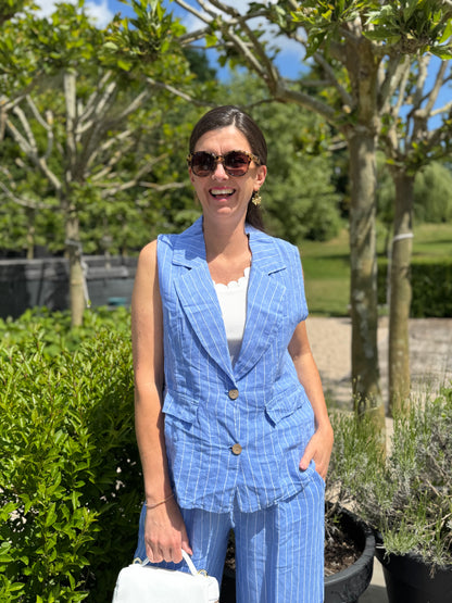 Striped Linnen Gilet - Blauw