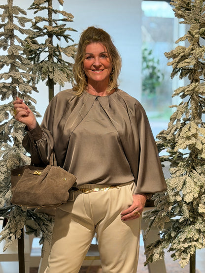 LOTTE Satin Blouse - Taupe
