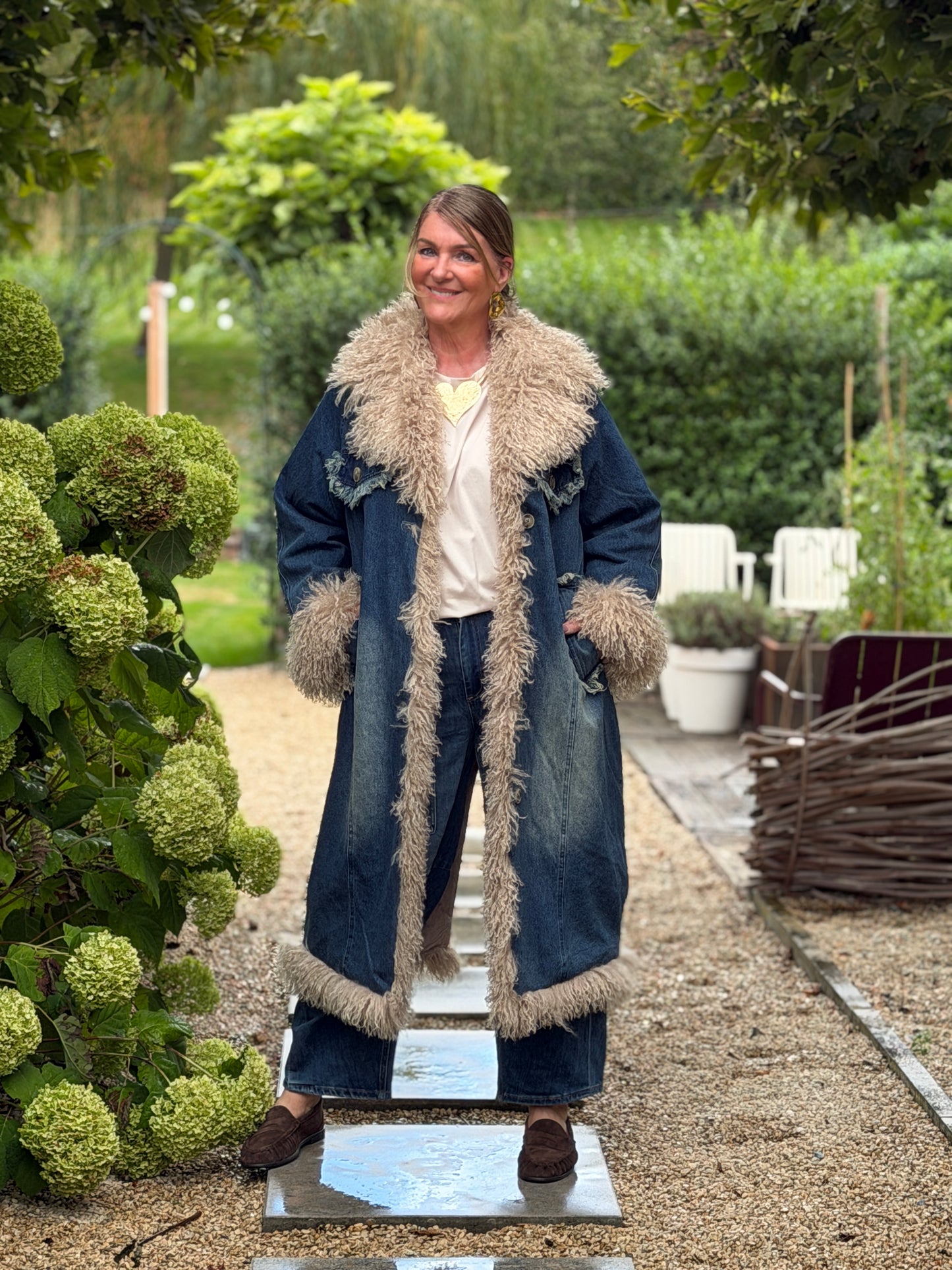 FAYE DENIM FUR COAT