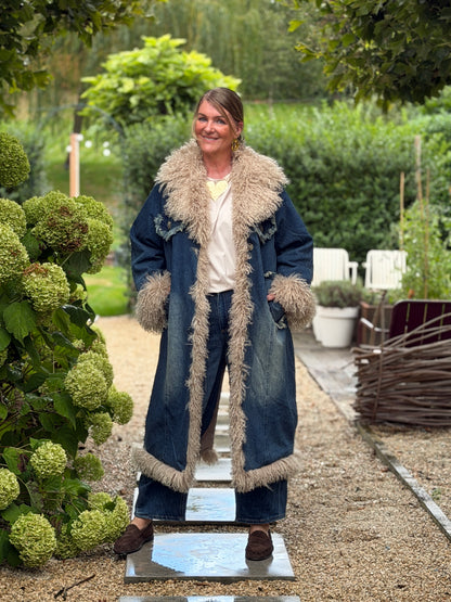 FAYE DENIM FUR COAT