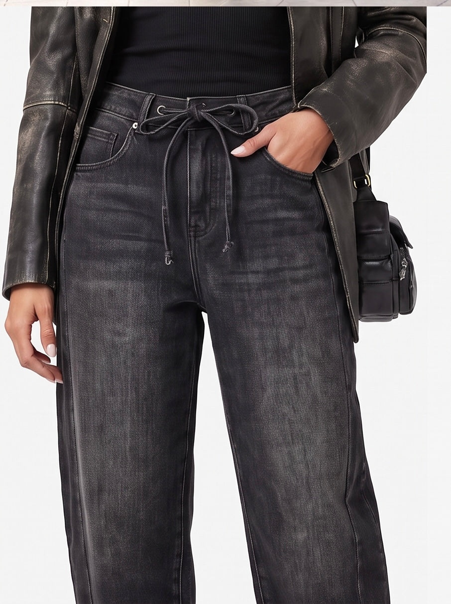 BELA BARREL JEANS - ZWART