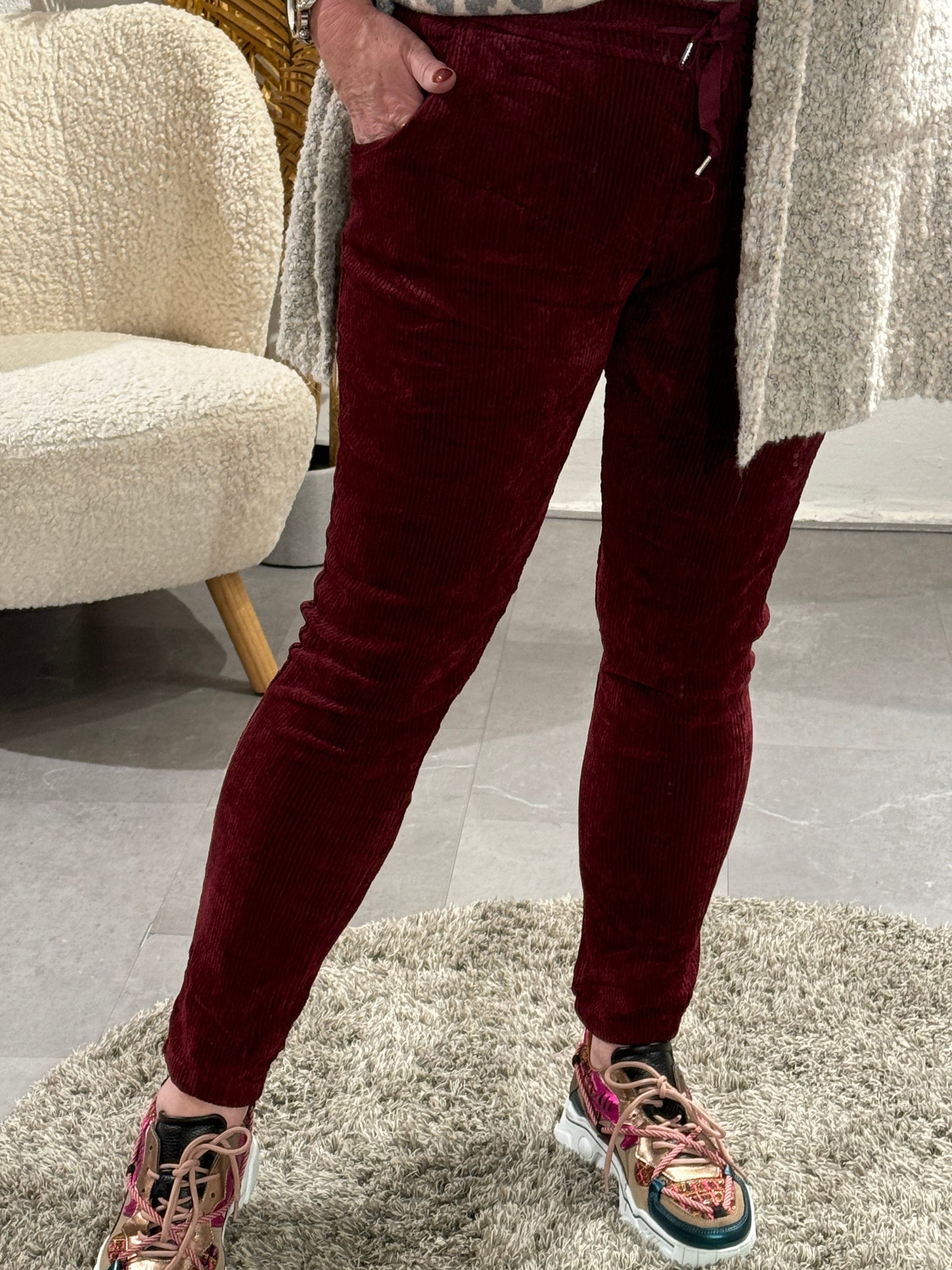 Super Stretch Rib Broek  - Burgundy