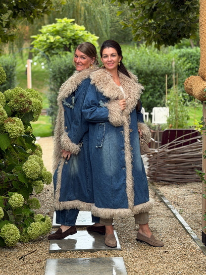 FAYE DENIM FUR COAT