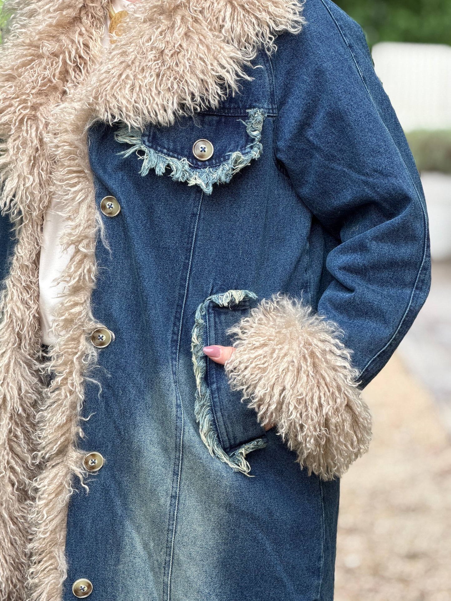 FAYE DENIM FUR COAT