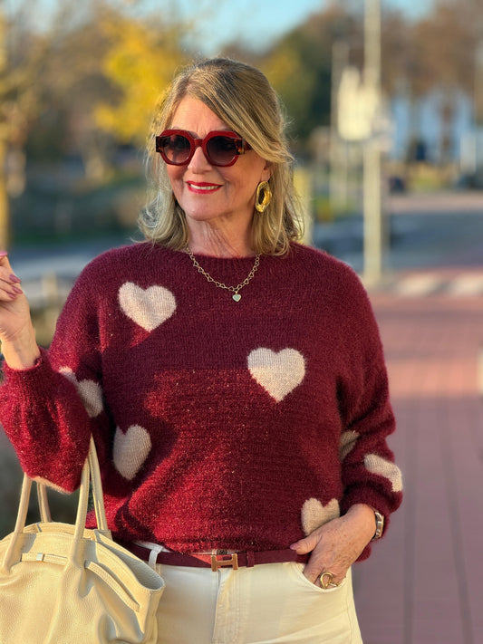 LOVELY Heart Trui - Bordeaux