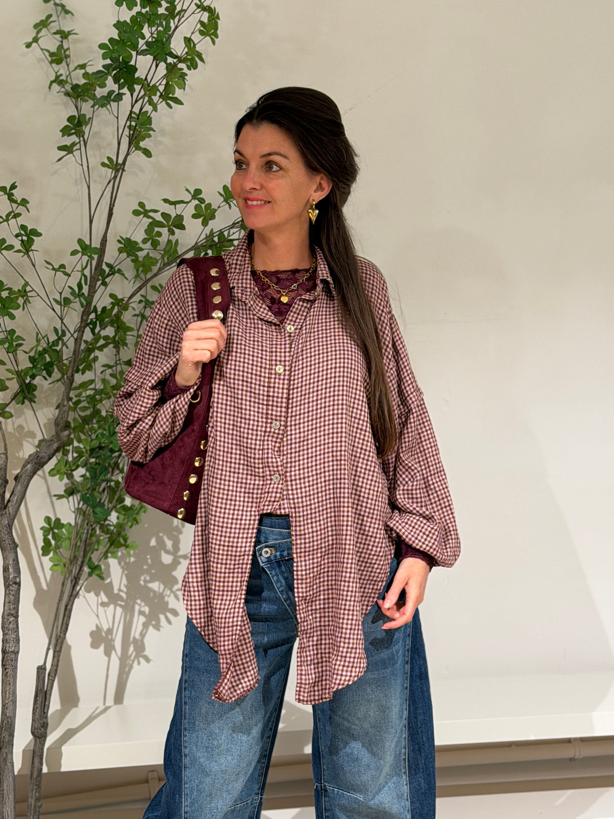 KNOOP BLOUSE RUIT - BORDEAUX