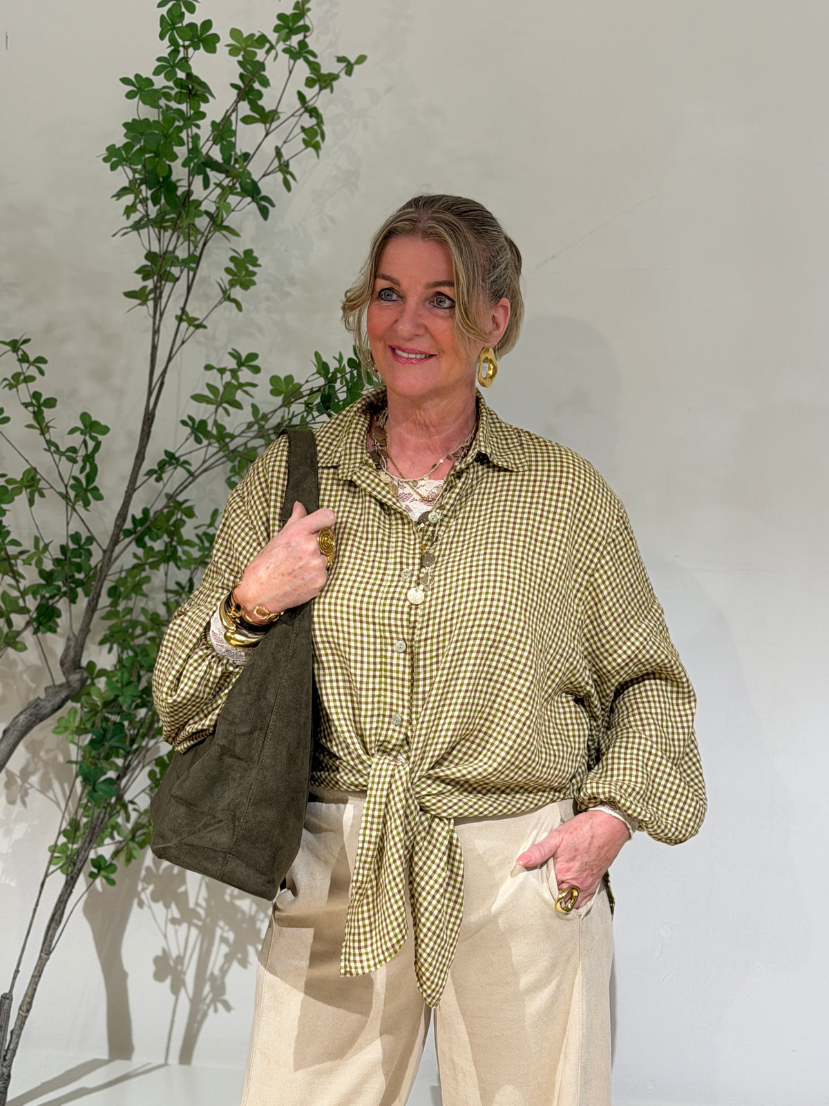 KNOOP BLOUSE RUIT - GROEN