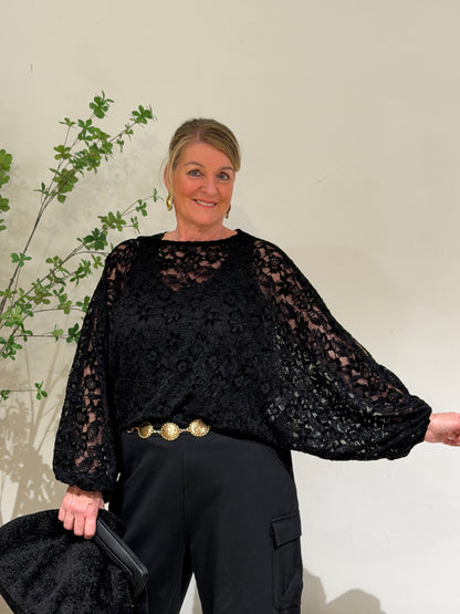 ITALY LACE SHIRT - ZWART