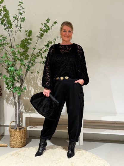 ITALY LACE SHIRT - ZWART