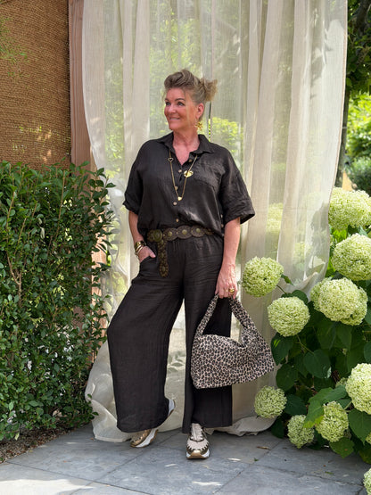 LINNEN BROEK - BRUIN