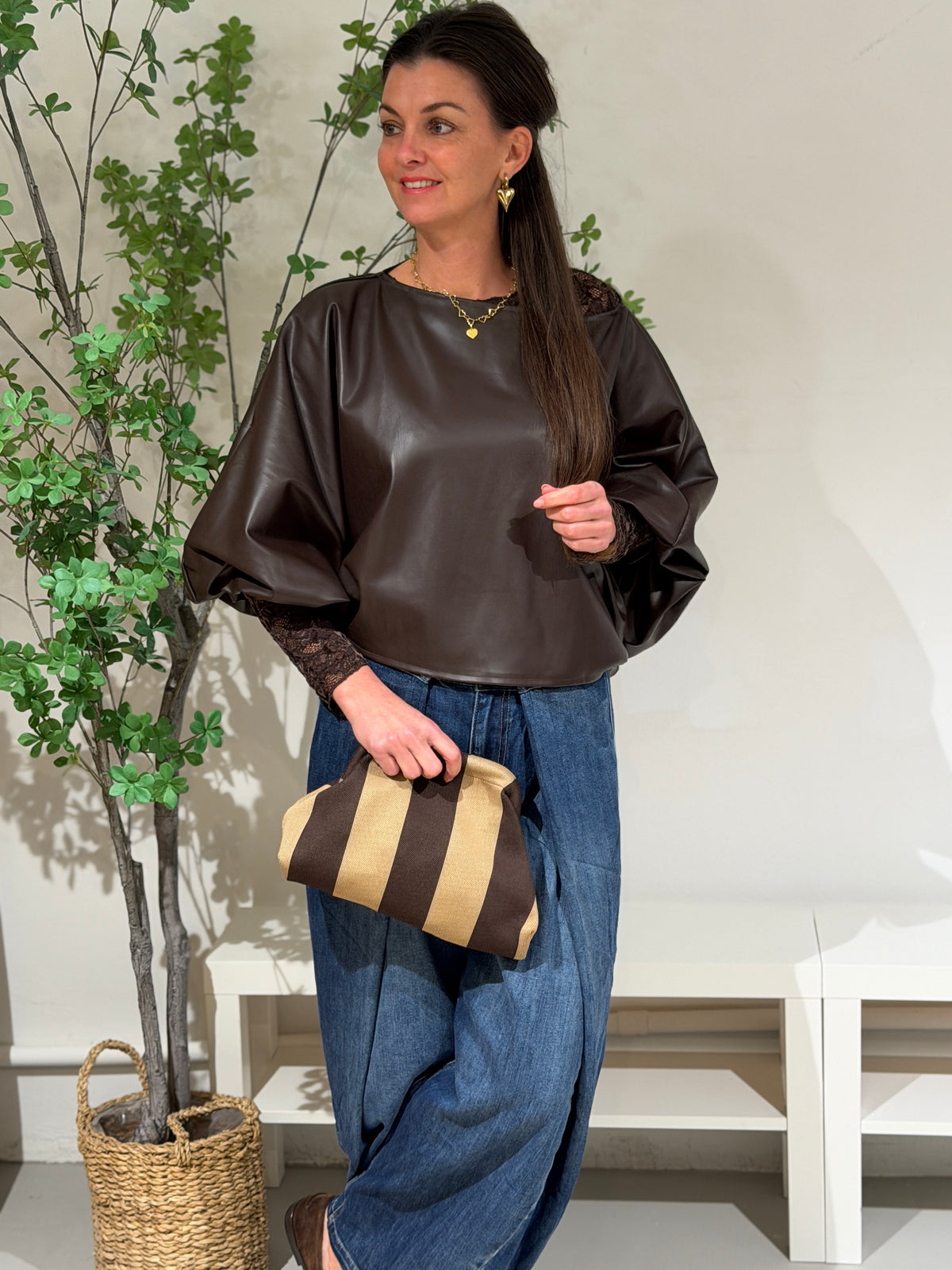BALI BLOUSE LEATHERLOOK - BRUIN
