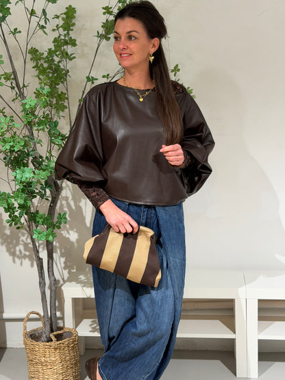 BALI BLOUSE LEATHERLOOK - BRUIN