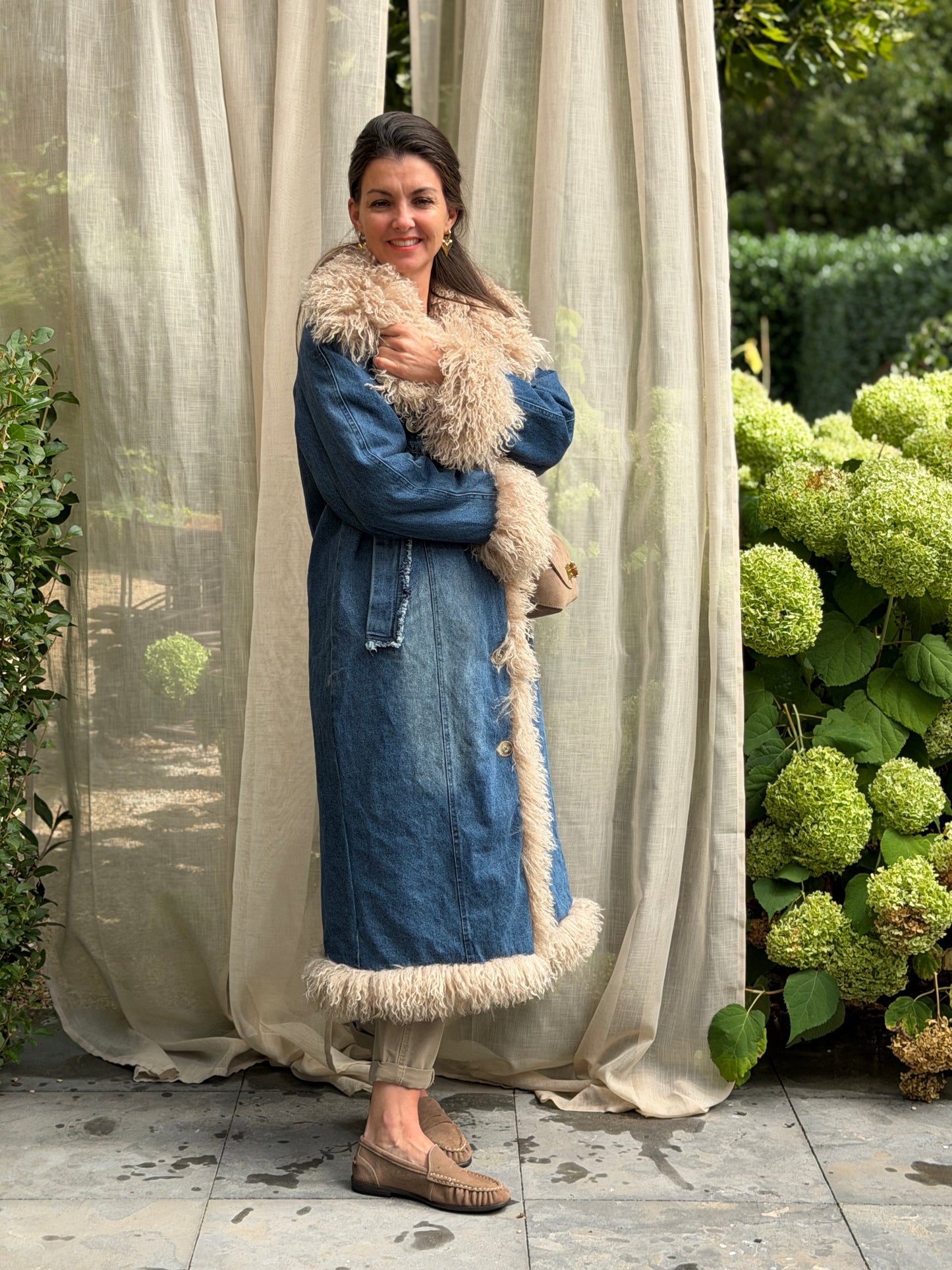 FAYE DENIM FUR COAT