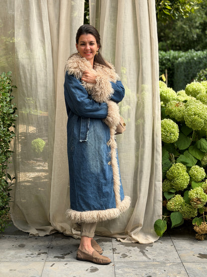 FAYE DENIM FUR COAT