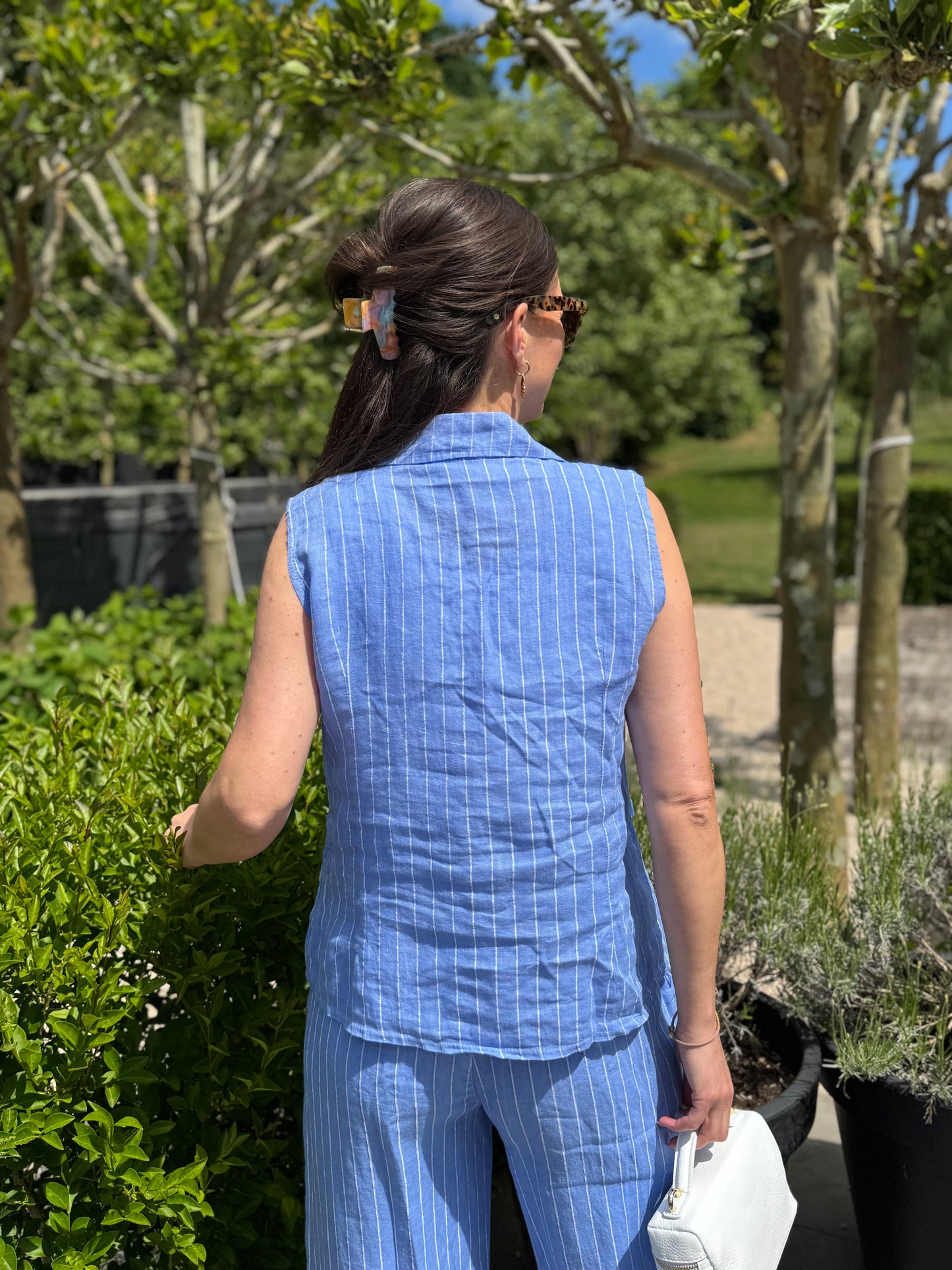 Striped Linnen Gilet - Blauw