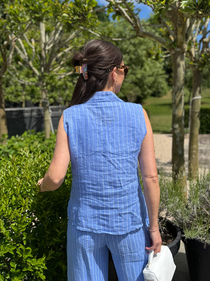 Striped Linnen Gilet - Blauw