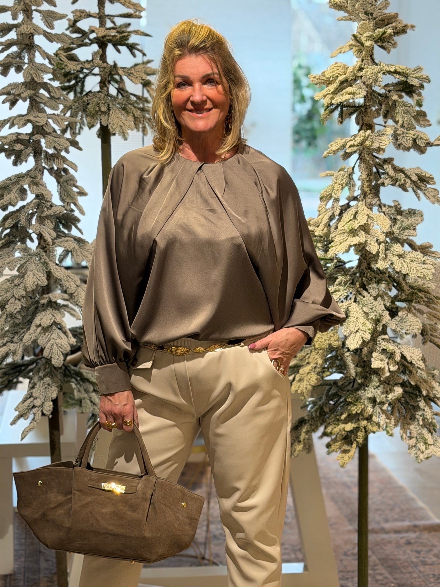 LOTTE Satin Blouse - Taupe