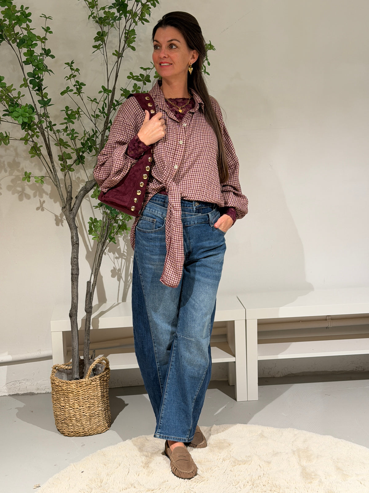 KNOOP BLOUSE RUIT - BORDEAUX