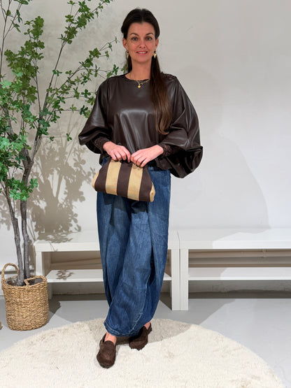 BALI BLOUSE LEATHERLOOK - BRUIN