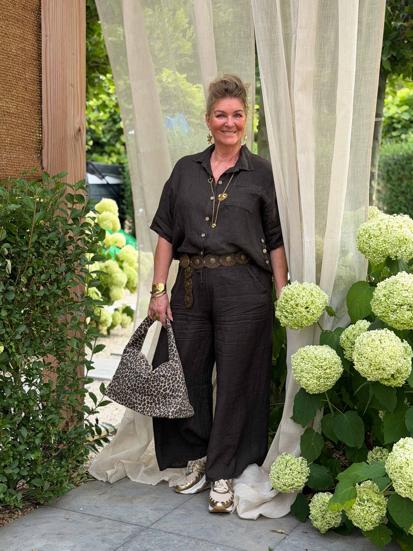 LINNEN BROEK - BRUIN