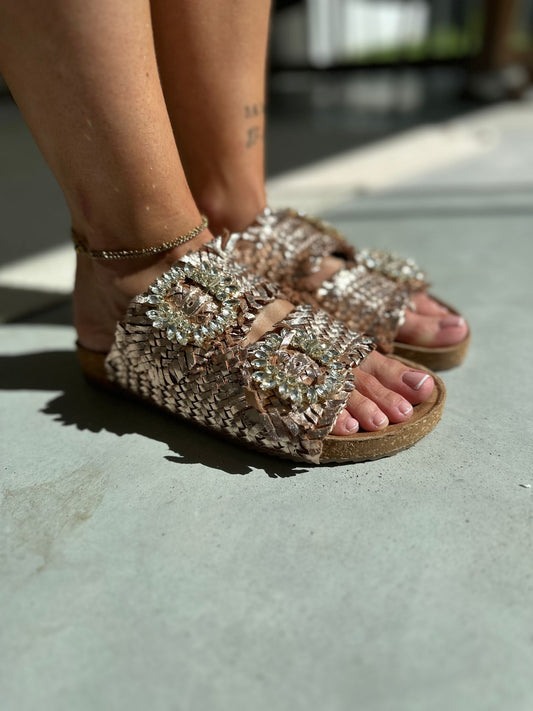 Cira platino gold woven slipper