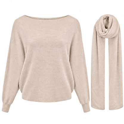 WENDY SWEATER+SJAAL - BEIGE