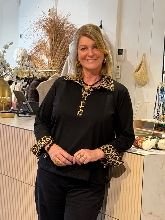 BONA BLOUSE LEOPARD - Zwart