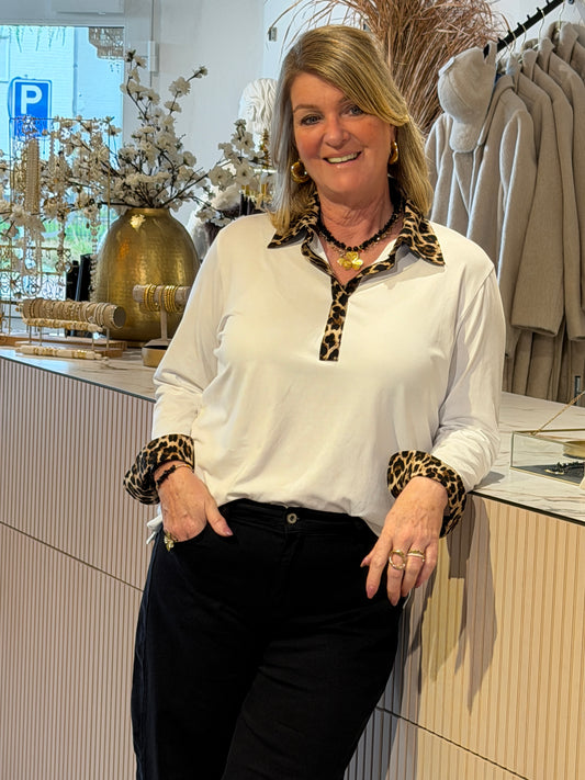 BONA BLOUSE LEOPARD - Wit