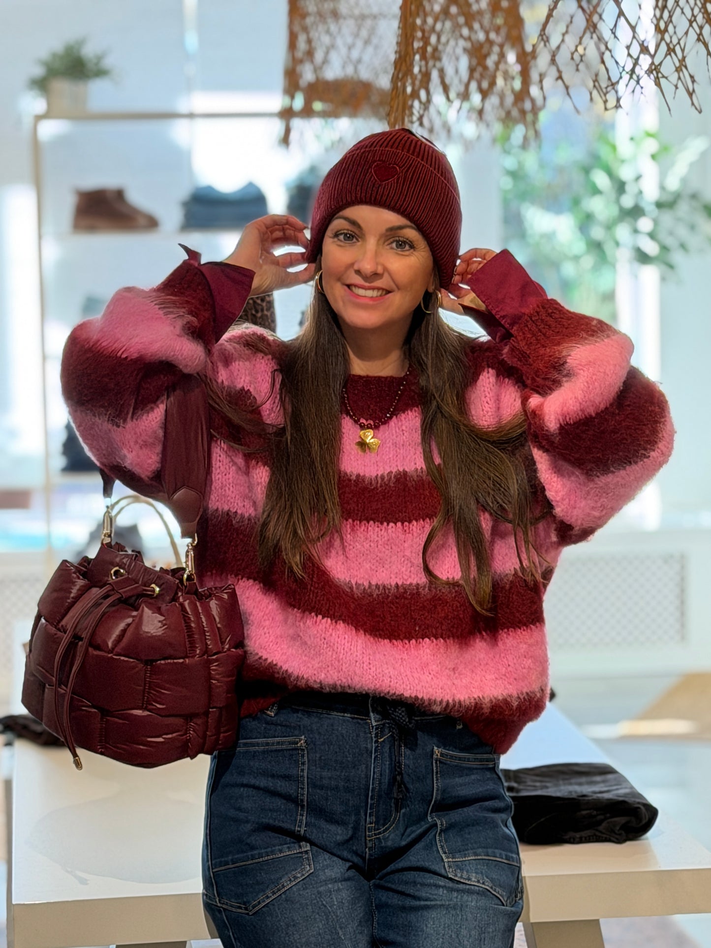 COZY STRIPE TRUI - Bordeaux PRE -ORDER